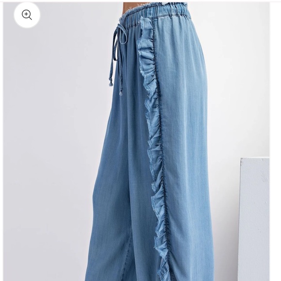EASEL Blue Wide Leg Ruffle Pants - Picture 2 of 3